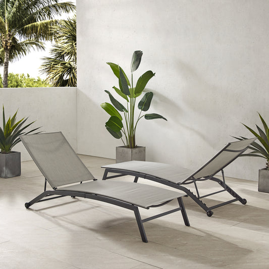 Weaver 2Pc Outdoor Sling Chaise Lounge Set Light Gray/Matte Black - 2 Lounge Chairs