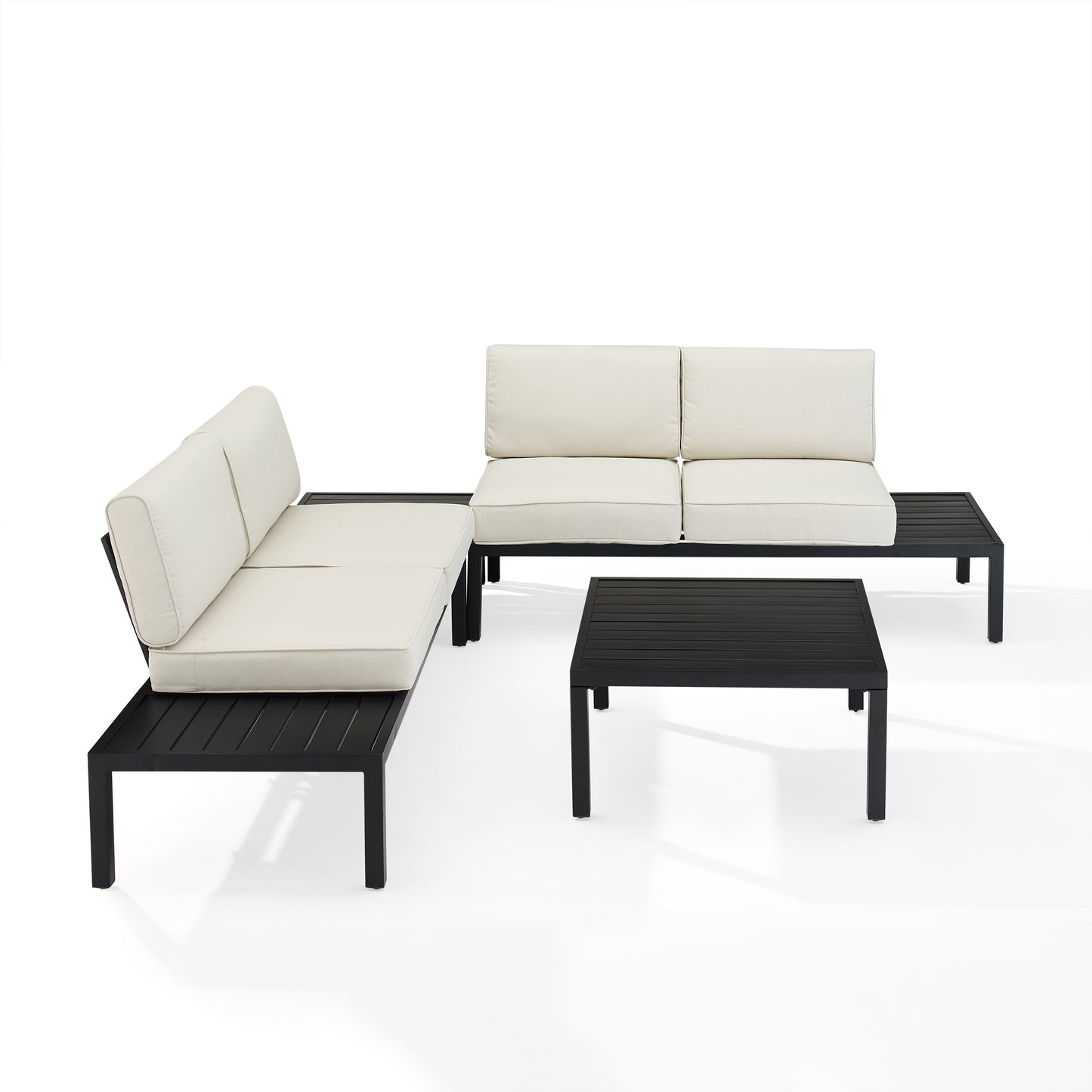 Piermont 4Pc Outdoor Metal Sectional Set Creme/Matte Black - Left Side Loveseat, Right Side Loveseat, Coffee Table & Corner Side Table