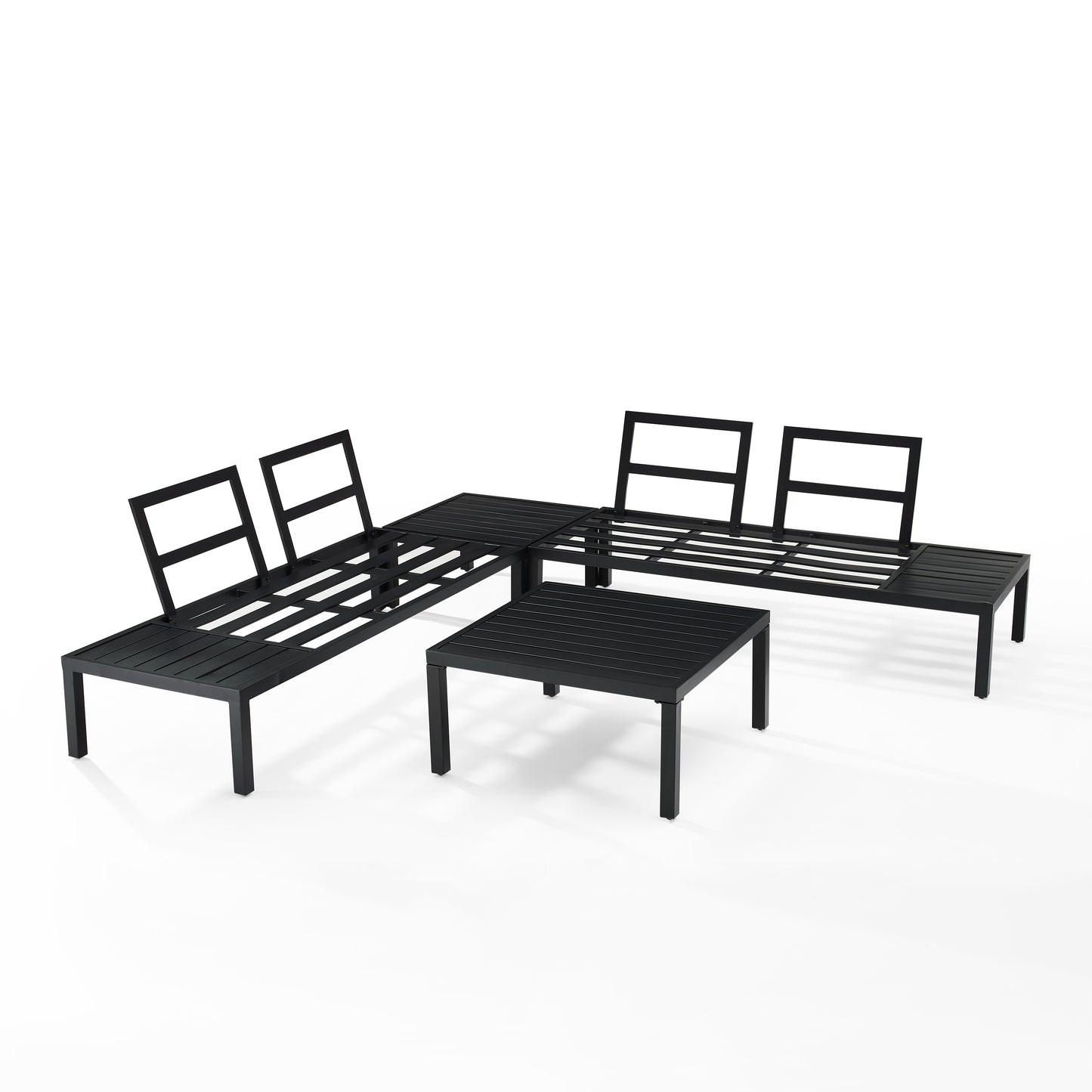 Piermont 4Pc Outdoor Metal Sectional Set Creme/Matte Black - Left Side Loveseat, Right Side Loveseat, Coffee Table & Corner Side Table