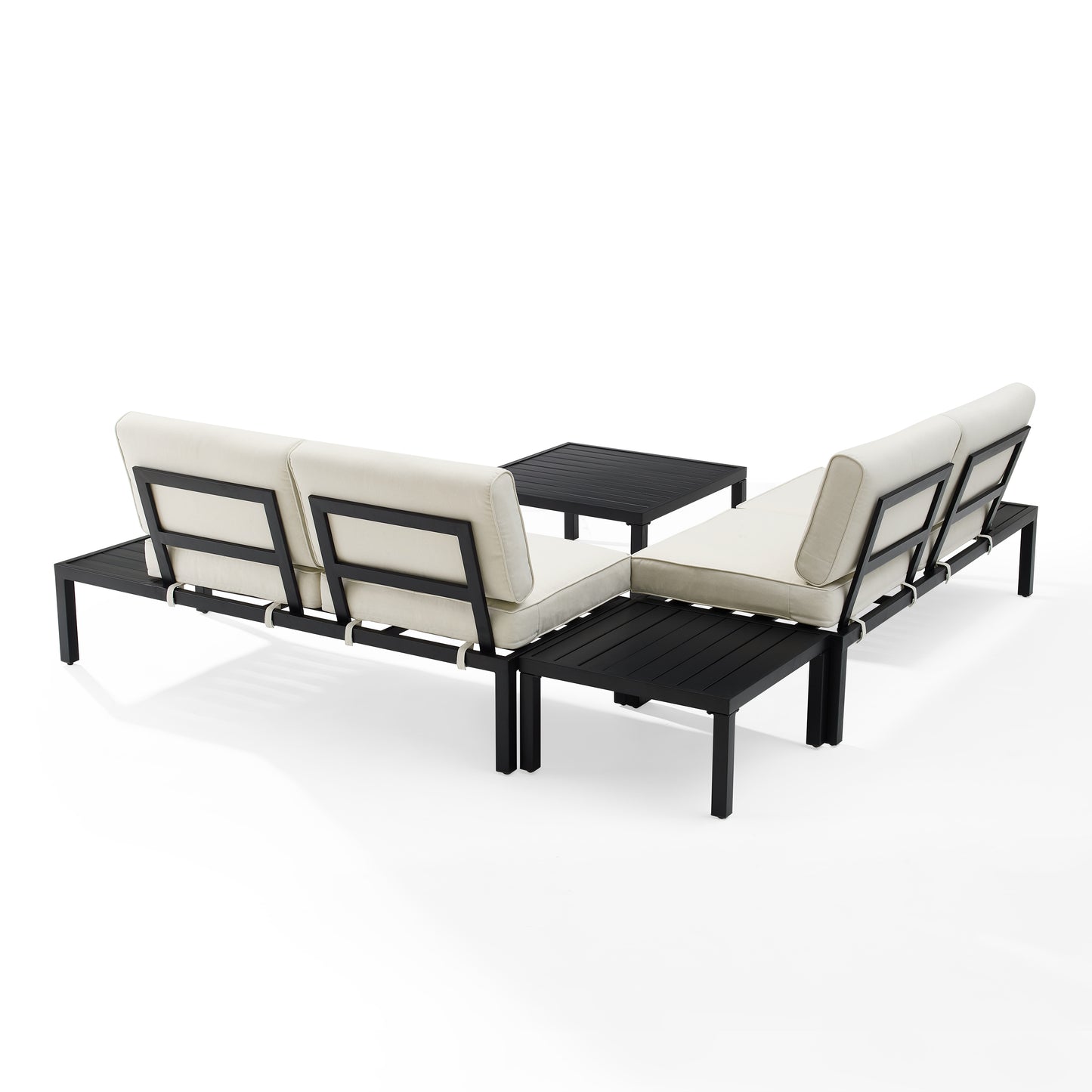 Piermont 4Pc Outdoor Metal Sectional Set Creme/Matte Black - Left Side Loveseat, Right Side Loveseat, Coffee Table & Corner Side Table