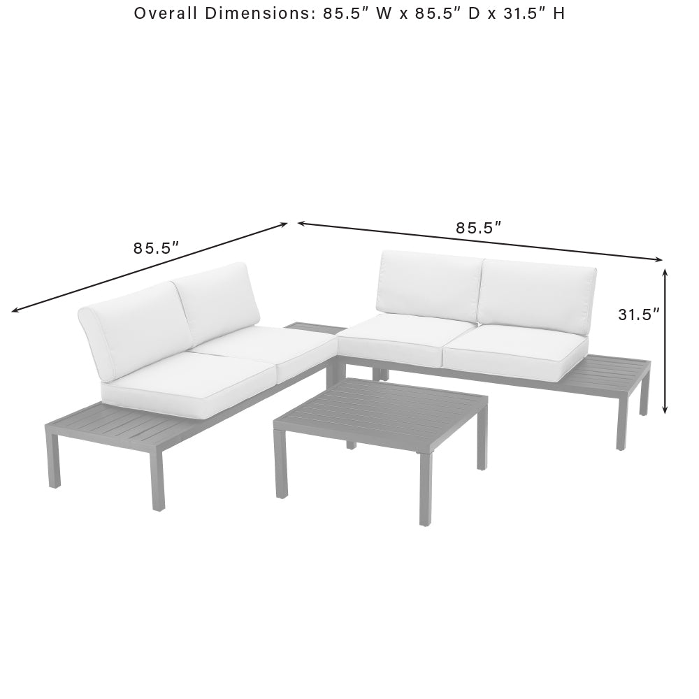 Piermont 4Pc Outdoor Metal Sectional Set Creme/Matte Black - Left Side Loveseat, Right Side Loveseat, Coffee Table & Corner Side Table