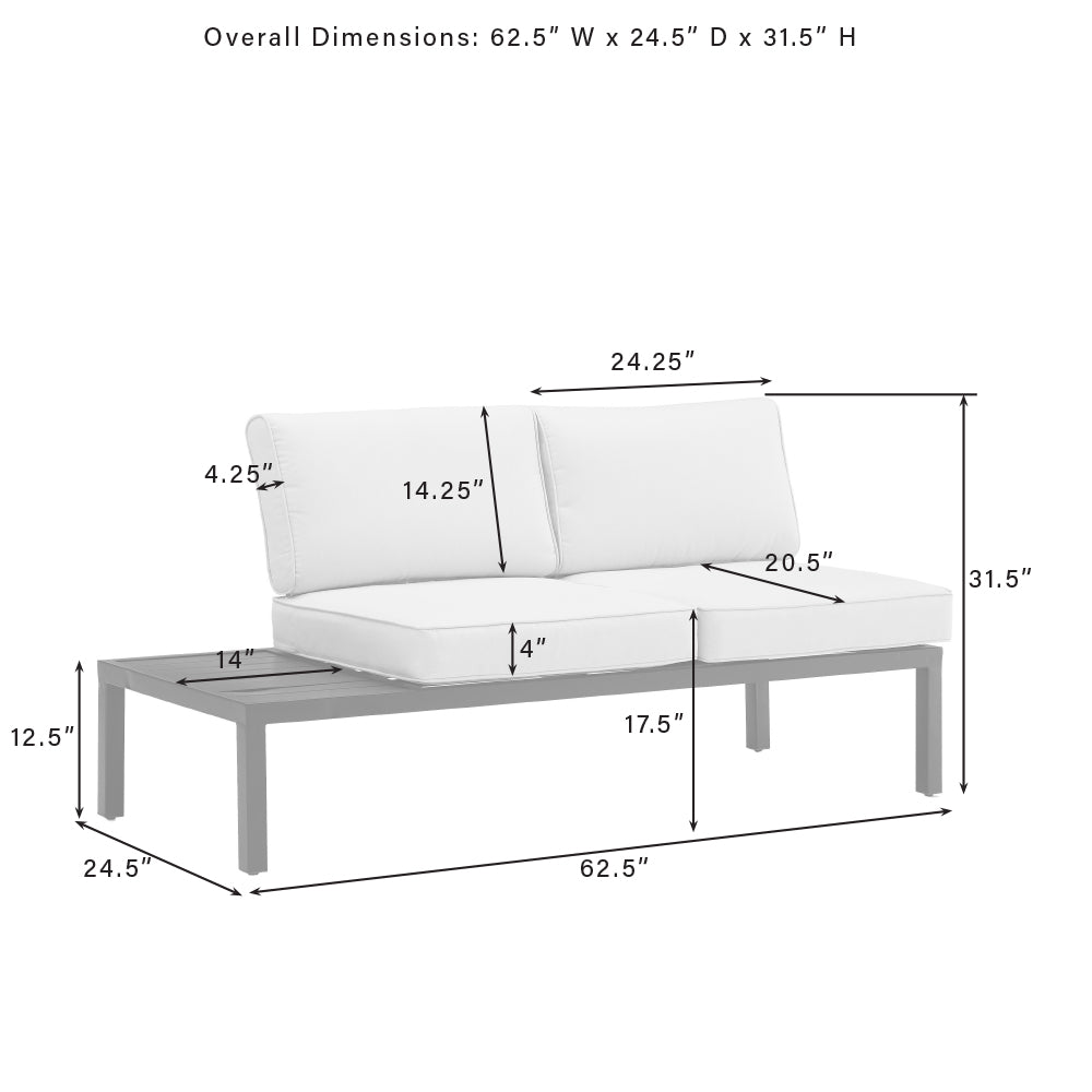 Piermont 4Pc Outdoor Metal Sectional Set Creme/Matte Black - Left Side Loveseat, Right Side Loveseat, Coffee Table & Corner Side Table