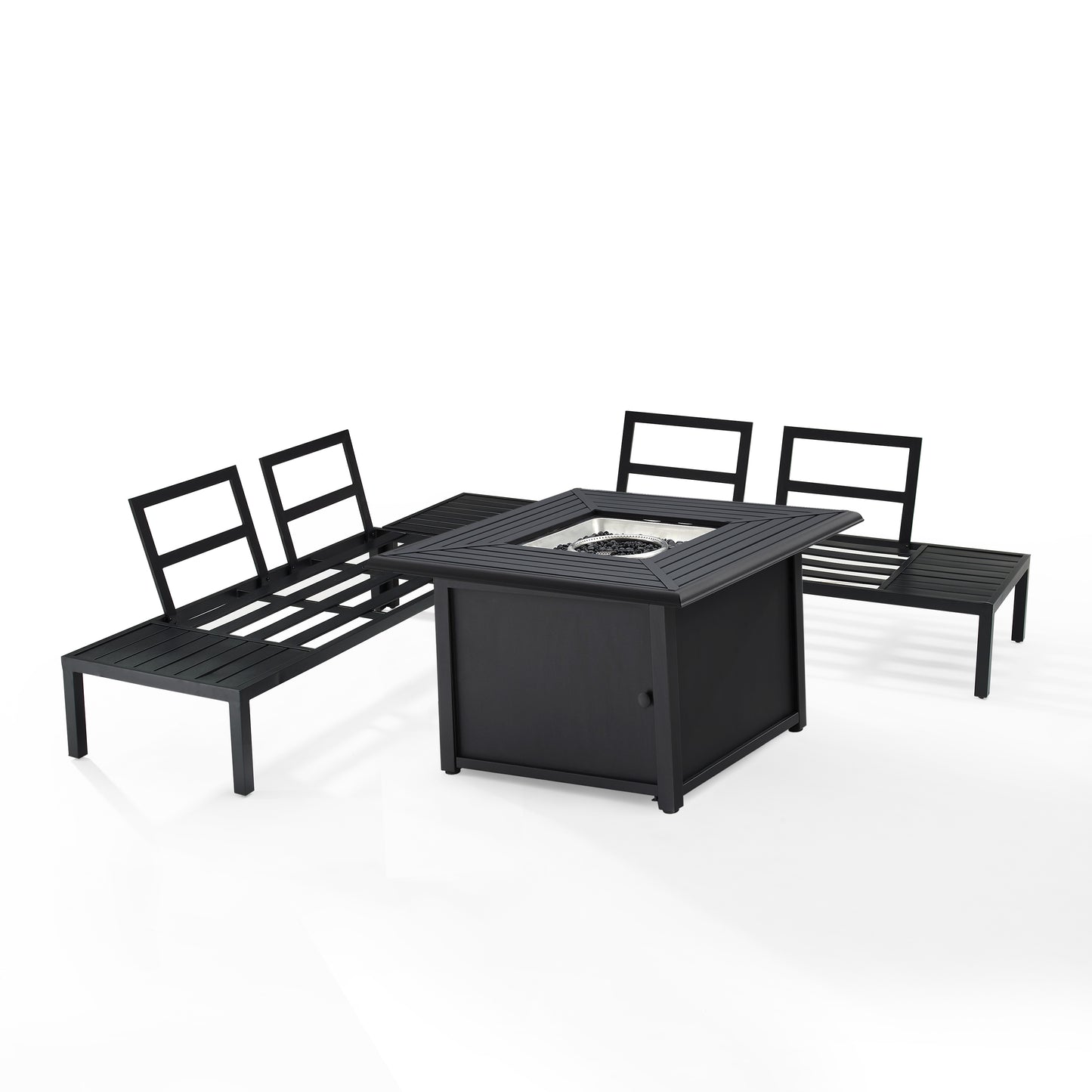 Piermont 4Pc Outdoor Metal Sectional Set W/Fire Table Creme/Matte Black - Left Side Loveseat, Right Side Loveseat, Corner Side Table, & Dante Fire Table