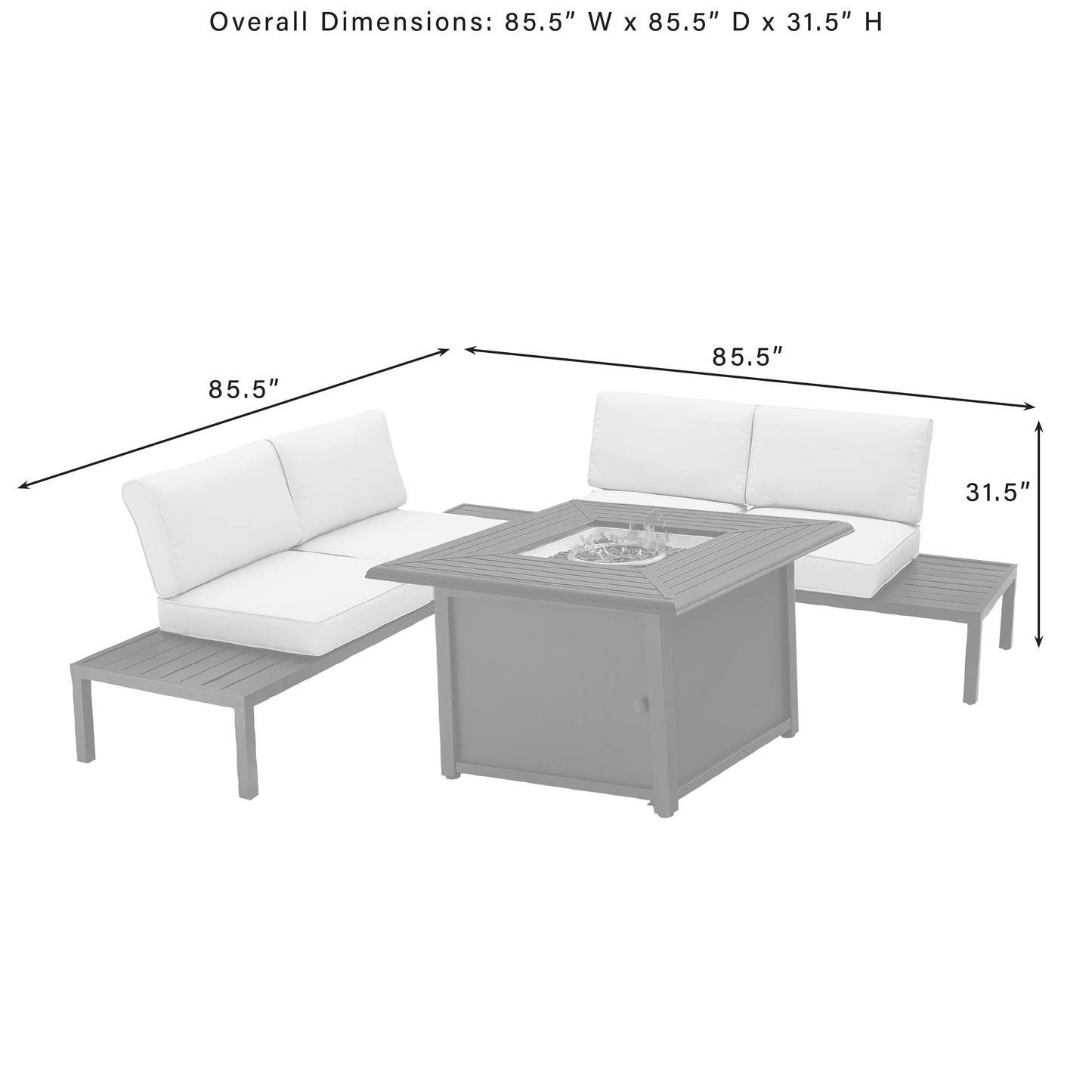 Piermont 4Pc Outdoor Metal Sectional Set W/Fire Table Creme/Matte Black - Left Side Loveseat, Right Side Loveseat, Corner Side Table, & Dante Fire Table