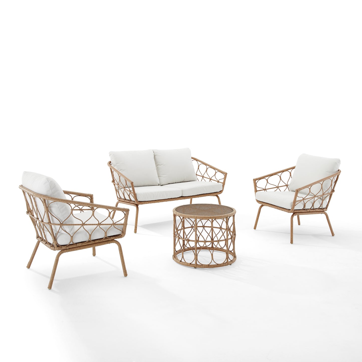 Juniper 4Pc Outdoor Wicker Conversation Set Creme/Natural - Loveseat, Coffee Table, & 2 Armchairs