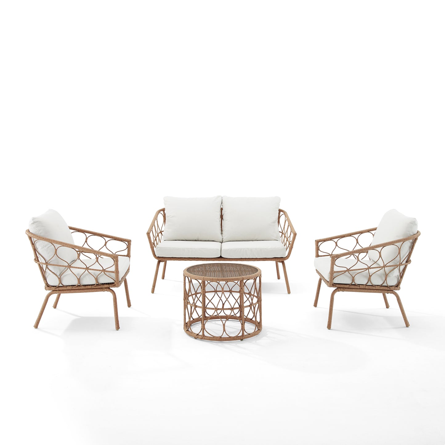 Juniper 4Pc Outdoor Wicker Conversation Set Creme/Natural - Loveseat, Coffee Table, & 2 Armchairs