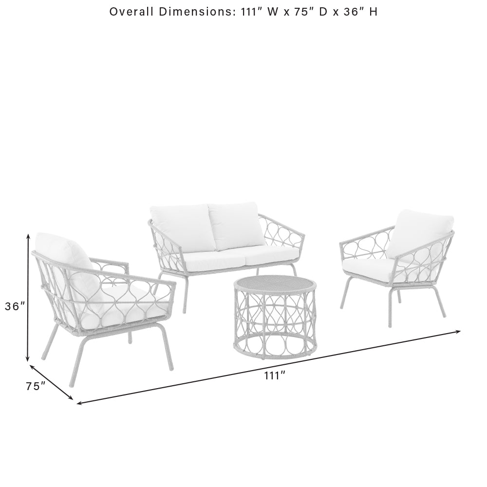 Juniper 4Pc Outdoor Wicker Conversation Set Creme/Natural - Loveseat, Coffee Table, & 2 Armchairs