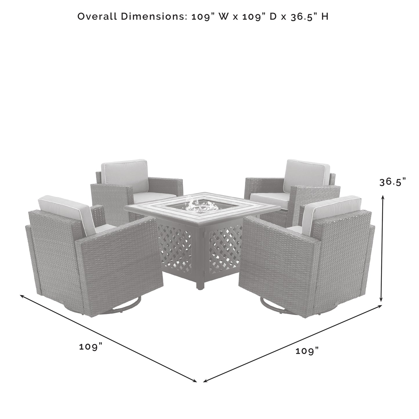 Palm Harbor 5Pc Outdoor Wicker Conversation Set W/Fire Table Gray/Brown - Tucson Fire Table & 4 Swivel Rocking Chairs