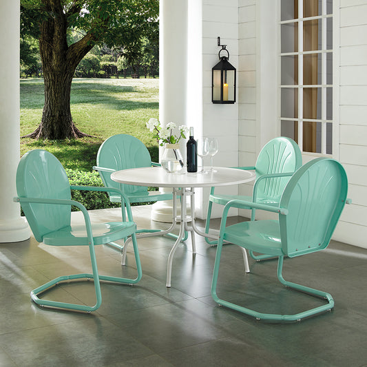 Griffith 5Pc Outdoor Metal Dining Set Aqua Gloss/White Satin - Table & 4 Chairs