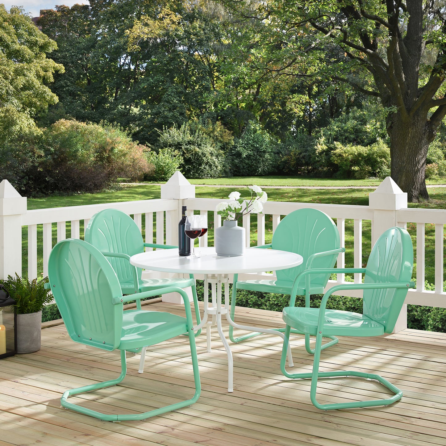 Griffith 5Pc Outdoor Metal Dining Set Aqua Gloss/White Satin - Table & 4 Chairs