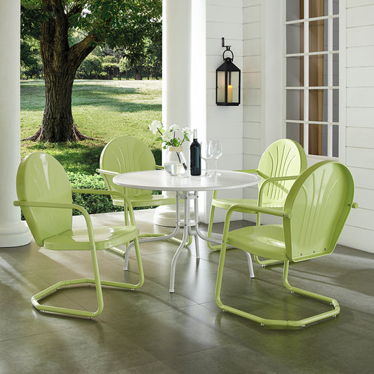 Griffith 5Pc Outdoor Metal Dining Set Key Lime Gloss/White Satin - Table & 4 Chairs