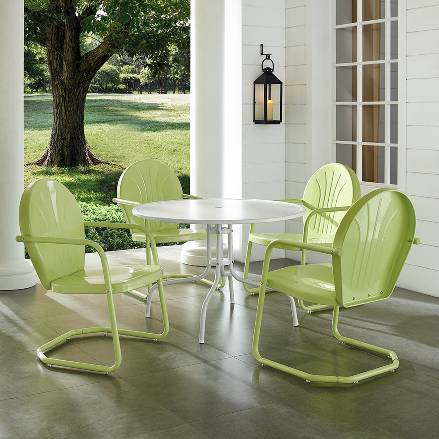 Griffith 5Pc Outdoor Metal Dining Set Key Lime Gloss/White Satin - Table & 4 Chairs