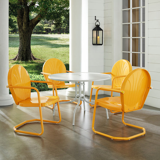 Griffith 5Pc Outdoor Metal Dining Set Tangerine Gloss/White Satin - Table & 4 Chairs