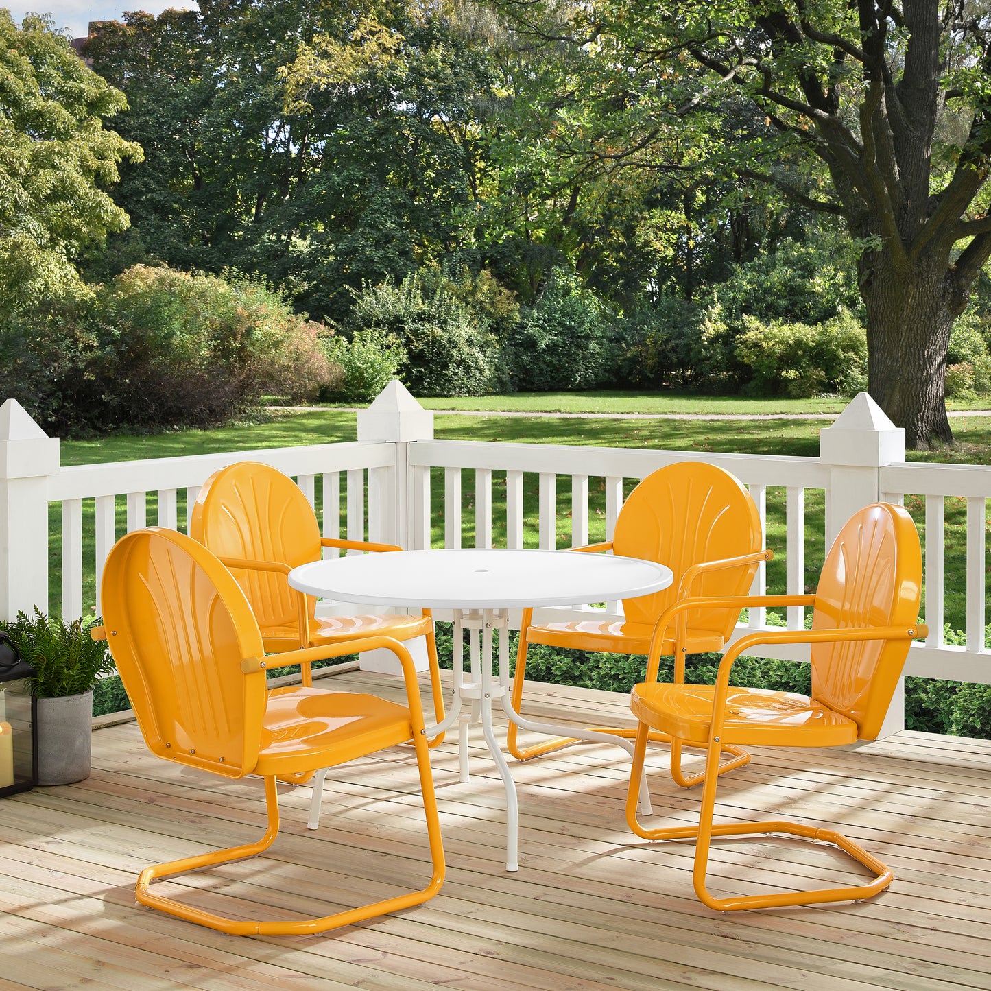 Griffith 5Pc Outdoor Metal Dining Set Tangerine Gloss/White Satin - Table & 4 Chairs