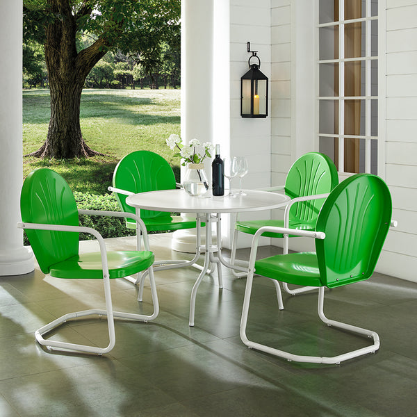 Griffith 5Pc Outdoor Metal Dining Set Kelly Green Gloss/White Satin - Table & 4 Chairs