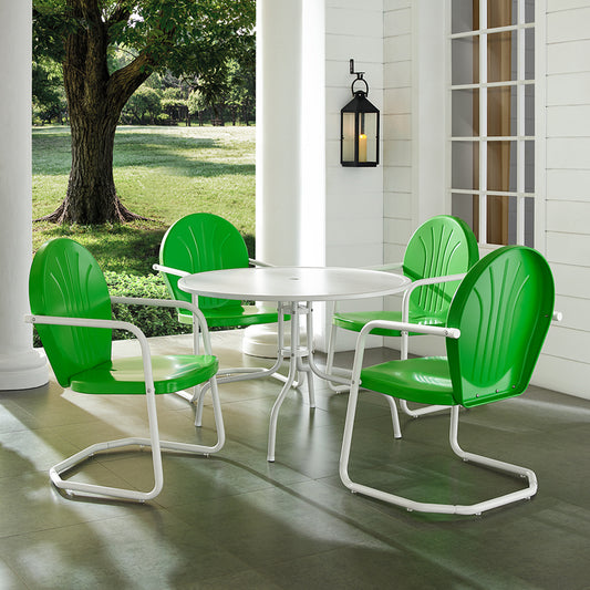 Griffith 5Pc Outdoor Metal Dining Set Kelly Green Gloss/White Satin - Table & 4 Chairs