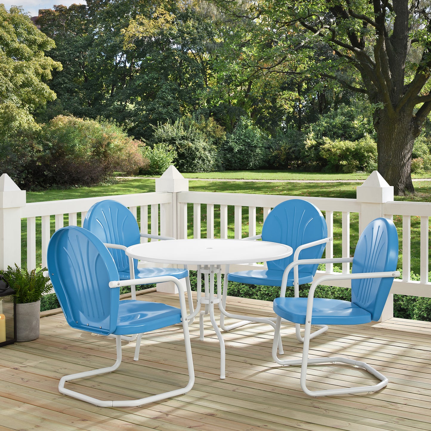 Griffith 5Pc Outdoor Metal Dining Set Sky Blue Gloss/White Satin - Table & 4 Chairs