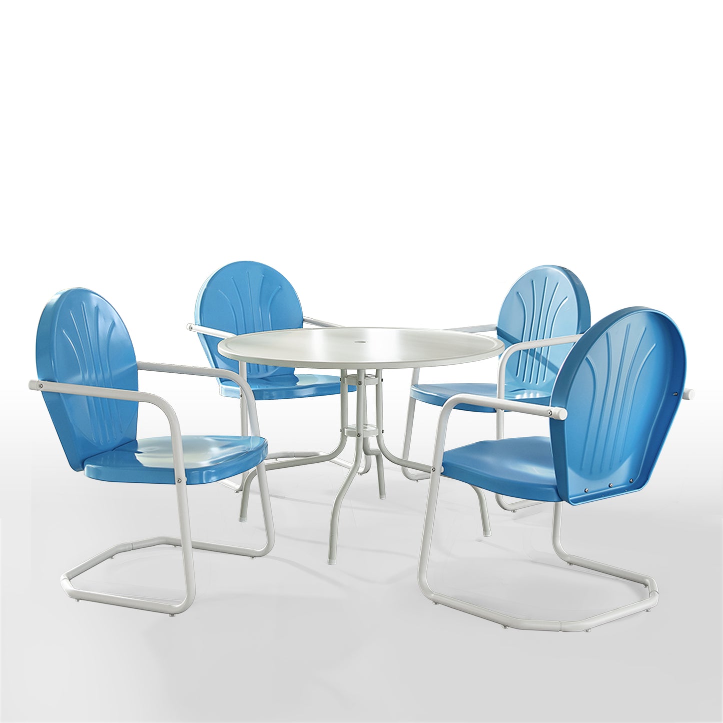 Griffith 5Pc Outdoor Metal Dining Set Sky Blue Gloss/White Satin - Table & 4 Chairs