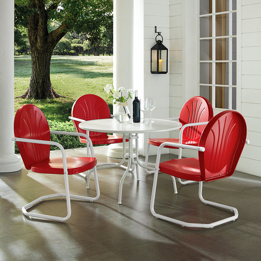 Griffith 5Pc Outdoor Metal Dining Set Bright Red Gloss/White Satin - Table & 4 Chairs