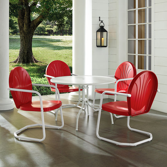 Griffith 5Pc Outdoor Metal Dining Set Bright Red Gloss/White Satin - Table & 4 Chairs