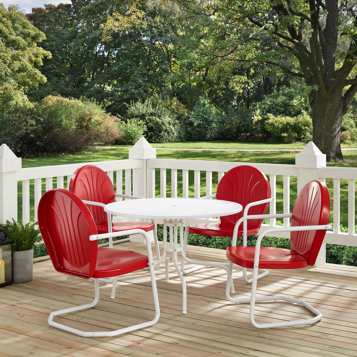 Griffith 5Pc Outdoor Metal Dining Set Bright Red Gloss/White Satin - Table & 4 Chairs