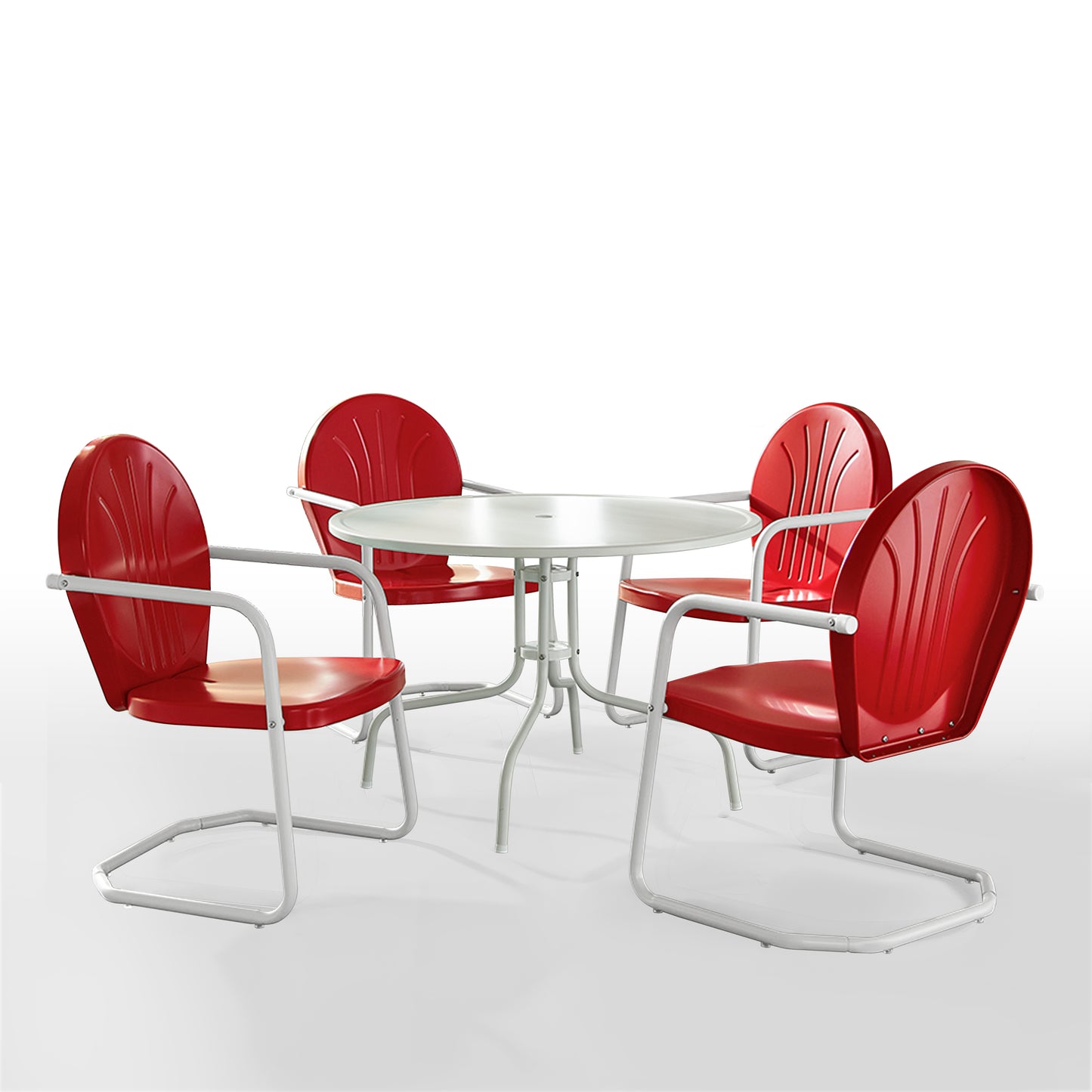 Griffith 5Pc Outdoor Metal Dining Set Bright Red Gloss/White Satin - Table & 4 Chairs