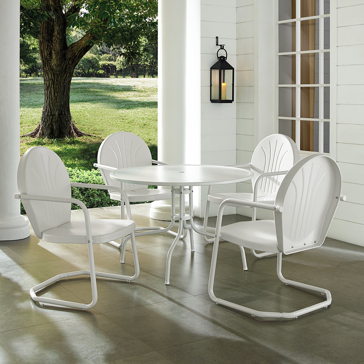 Griffith 5Pc Outdoor Metal Dining Set White Gloss/White Satin - Table & 4 Chairs