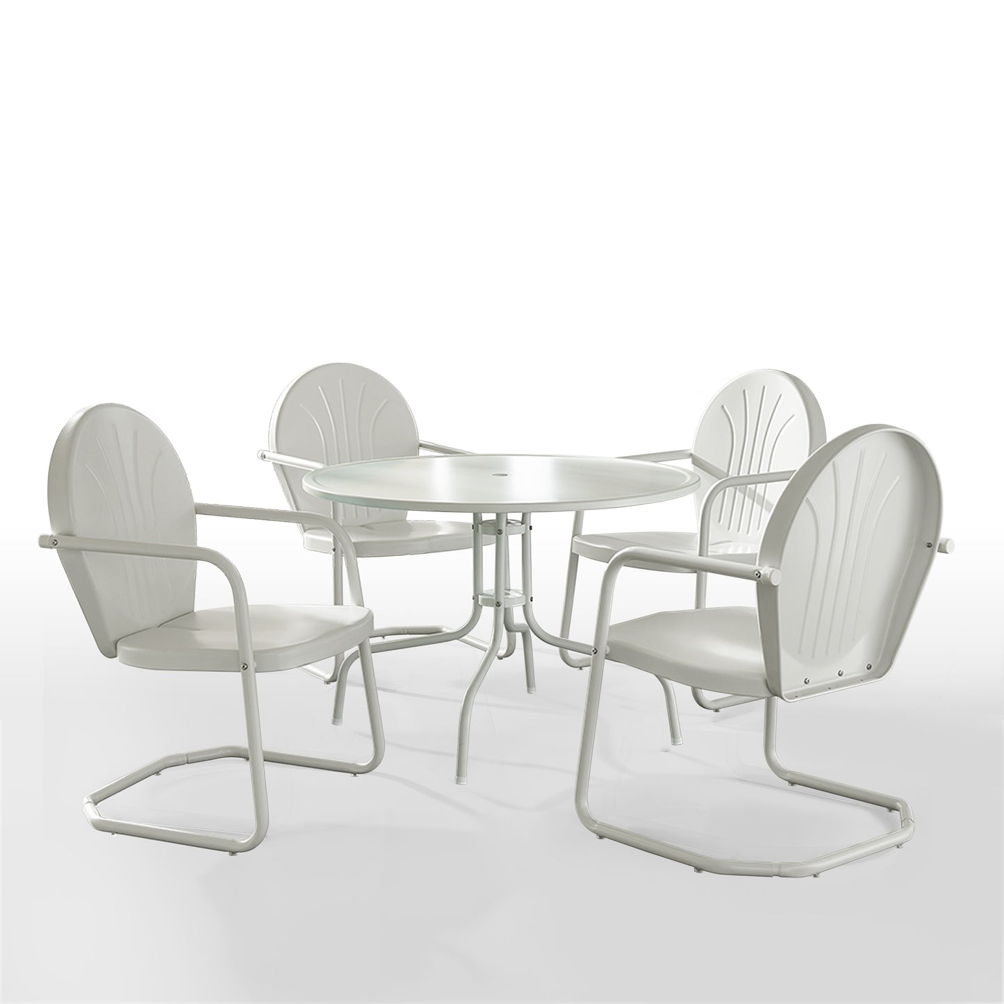 Griffith 5Pc Outdoor Metal Dining Set White Gloss/White Satin - Table & 4 Chairs