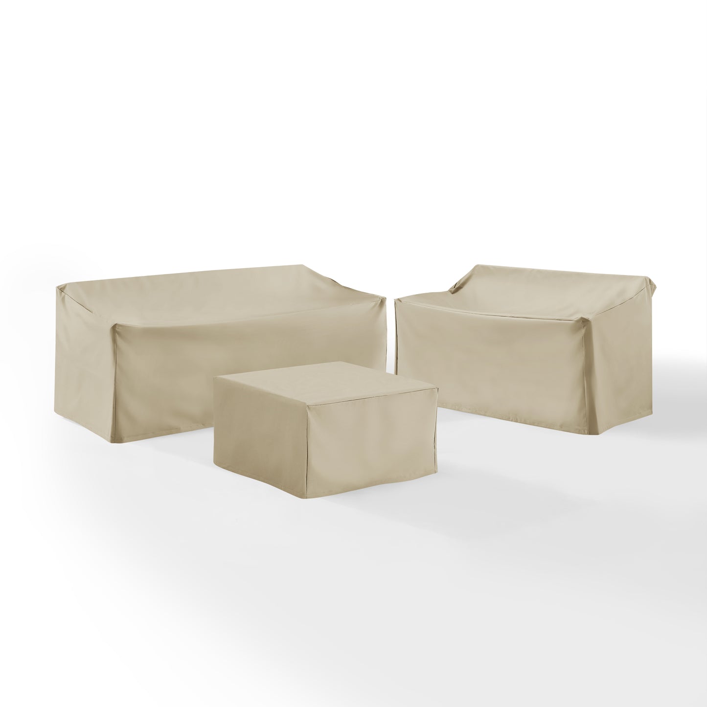 3Pc Sectional Cover Set Tan - Loveseat, Sofa, & Square Table/Ottoman